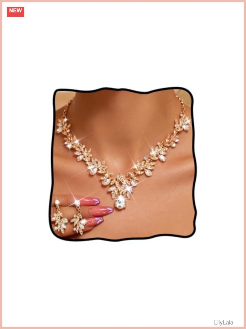 Unicra Rhinestone Crystal Necklace & Earrings Set Leaf Wedding Bridal Formal